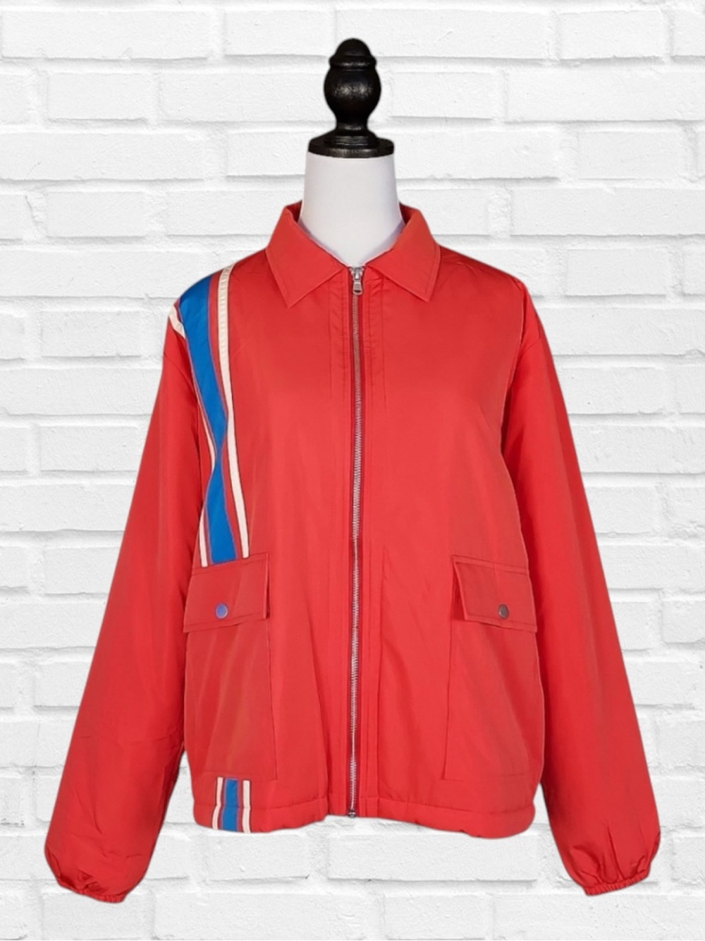 Urban Outfitters NWT 90s Retro Grunge  Colorblock Red Racing Stripe Zip Jacket M